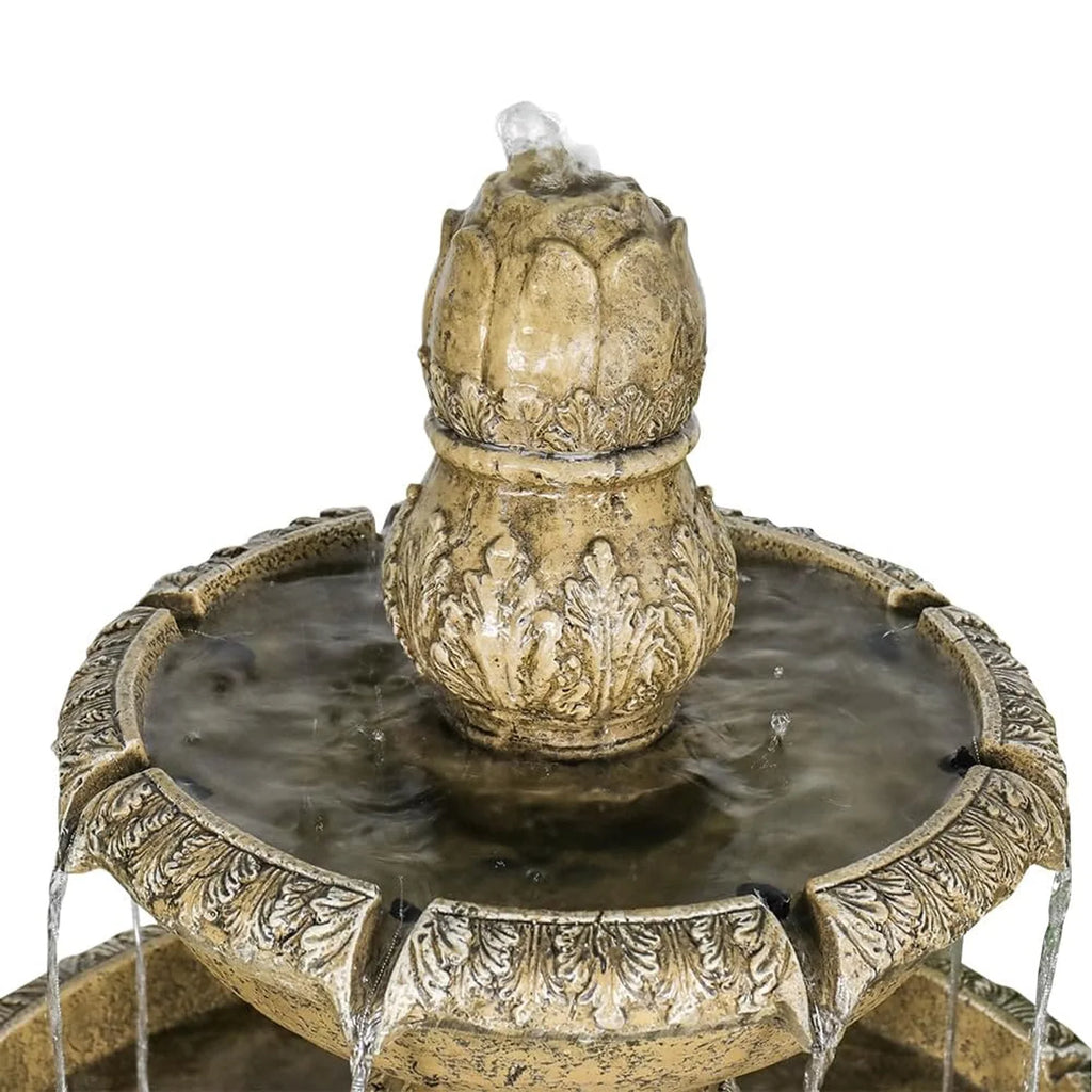48�?h Outdoor Floor Water Fountain, 3 - Tiers Concrete Water Fountain with Submersible Electric Pump - Garden Cascading Waterfall for Yard Patio Lawn Home Decor