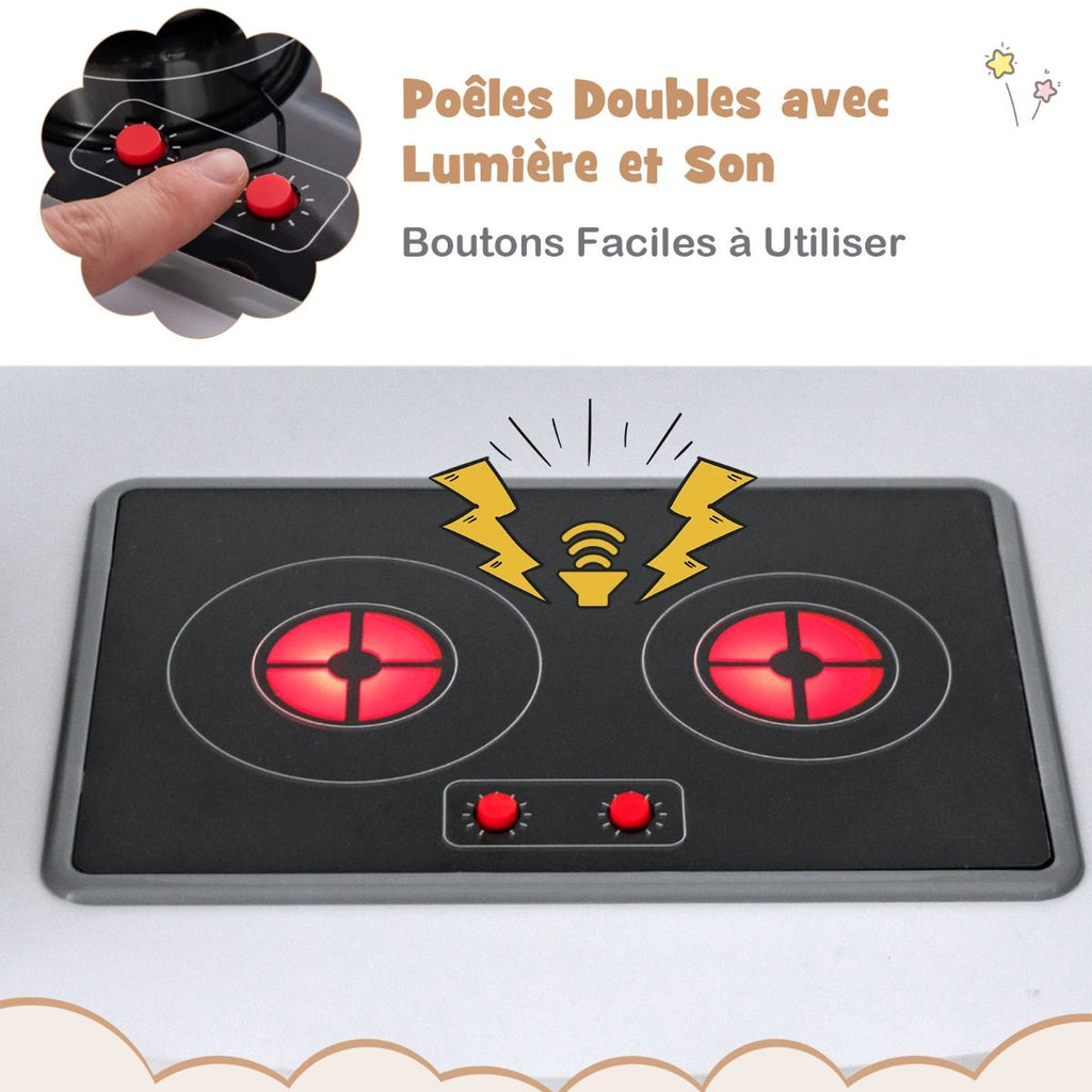 Jeu de Cuisine d'Angle pour Enfants de 3 Ans et Plus en Bois Machine  Glaons Porte-serviettes Accessoires Effets Sonores et Lumineux -