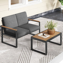 Load image into Gallery viewer, Salon de Jardin 2 Pièces avec Table Basse Causeuse Ensemble de Meubles d'Extérieur en Aluminium avec Accoudoirs Gris -