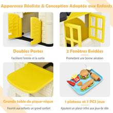Load image into Gallery viewer, Maison Chef House -Thme Burger Bar - Table de Pique Nique Cabane de Jardin Anti-UV en Plastique 164x124x132 cm Bleu/Rose/Jaune -