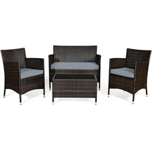 Load image into Gallery viewer, Salon de Jardin 4 PCS Mobilier de Terrasse en Rotin PE pour Vranda Patio Terrasse Piscine Marron et Gris -