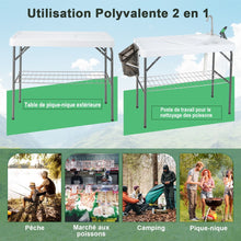 Load image into Gallery viewer, Table de Pêche Pliante avec Robinet Rotatif 360° Table Camping Portable pour Nettoyage Poisson en Acier&amp;HDPE avec Évier et Support de Grille Charge 150KG -