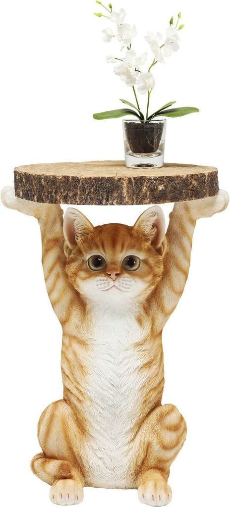 Kare Design Table d'Appoint Animal Ms. Cat, Chat, Marron/Orange, Rond, Diamètre 33 cm, Table de Salon, Meuble, Cadeau, Deco Intérieur, Décoration Chambre, Maison