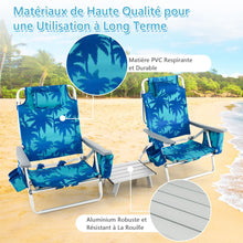 Load image into Gallery viewer, Lot de 2 Chaises de Camping Plage Pliante Table Enroulable en Aluminium Appui-tête Dossier Réglable à 5 Positions 6 Couleurs au Choix -