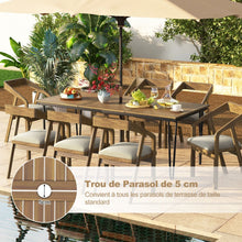 Load image into Gallery viewer, Table pour Jardin de 200 Cm Table d'extérieur pour 8 Personnes avec Trou pour Parasol de 5 Cm Pieds en Métal et Repose-pied Réglables -