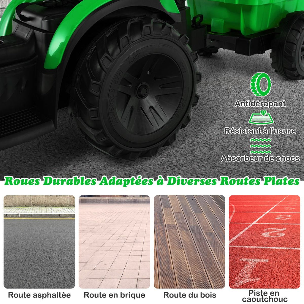 Tracteur Electrique 12 V pour Enfants 3-5 km/h Tlcommande MP3 USB Vert/Jaune -