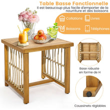 Load image into Gallery viewer, Salon de Jardin avec 1 Table et 2 Fauteuils en Bois d'Acacia et Rotin Anti-UV Pieds Rglables Coussins avec Zip Nautel -