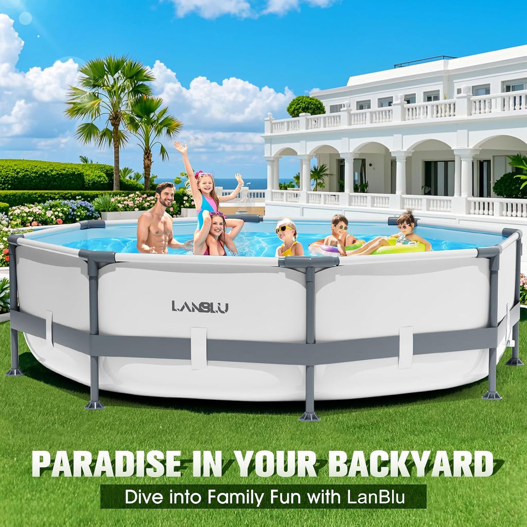 Piscine Tubulaire Ronde 300 x 300 x 76cm,Piscine Hors Sol Ronde avec Matériau Anti-Crevaison,Grande Piscines Steel Frame Adulte Vidange Rapide,Piscines Tubulaire Jardin pour Toute la Famille