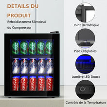 Load image into Gallery viewer, Réfrigérateur et Refroidisseur de Boissons 60 Canettes Mini Frigo avec Porte en Verre &amp; Étagères Amovibles Ajustables (60 Canettes) Noir -