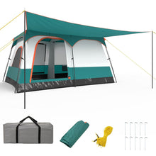 Load image into Gallery viewer, Tente de Camping pour 6/8/10 Personnes avec Auvent Grande Tente Familiale avec 2 Chambres 2 Portes 2 Fenêtres en Maille Vert -