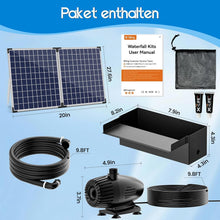 Load image into Gallery viewer, Kit complet de cascade solaire Biling pour bassin de jardin,cascade en acier inoxydable de 20 cm avec pompe de 2100 l/h pour mur d'eau de terrasse de jardin
