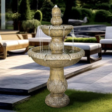 Load image into Gallery viewer, 48�?h Outdoor Floor Water Fountain, 3 - Tiers Concrete Water Fountain with Submersible Electric Pump - Garden Cascading Waterfall for Yard Patio Lawn Home Decor