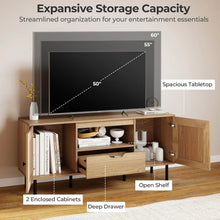 Load image into Gallery viewer, Tangkula Boho TV Stand for 60 Inch TV Entertainment Center with Cabinets and Storage Shelf