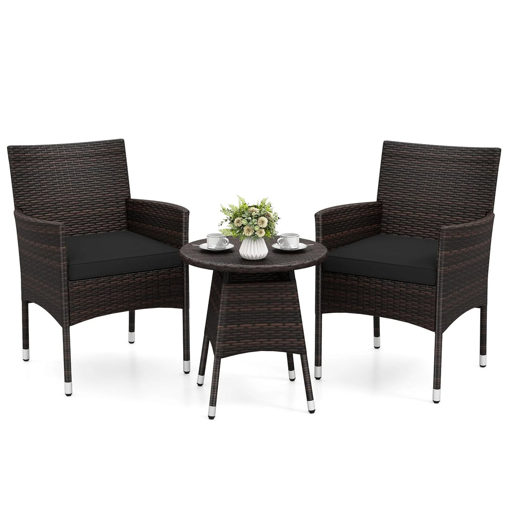 Tangkula 3 Piece Patio Furniture Set | Hand-Woven PE Wicker Conversation Set