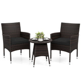 Tangkula 3 Piece Patio Furniture Set | Hand-Woven PE Wicker Conversation Set