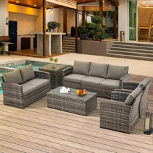 Load image into Gallery viewer, AECOJOY 7 PCS Outdoor Patio Furniture Sets with 2 Storage Boxes, Grey