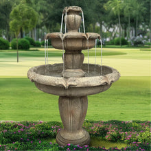 Load image into Gallery viewer, 48�?h Outdoor Floor Water Fountain, 3 - Tiers Concrete Water Fountain with Submersible Electric Pump - Garden Cascading Waterfall for Yard Patio Lawn Home Decor