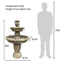 Load image into Gallery viewer, 48�?h Outdoor Floor Water Fountain, 3 - Tiers Concrete Water Fountain with Submersible Electric Pump - Garden Cascading Waterfall for Yard Patio Lawn Home Decor