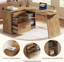 Load image into Gallery viewer, 55 - Inch L Shaped Computer Desk with 3 Drawers, Corner Home Office Desk with Storage Shelves